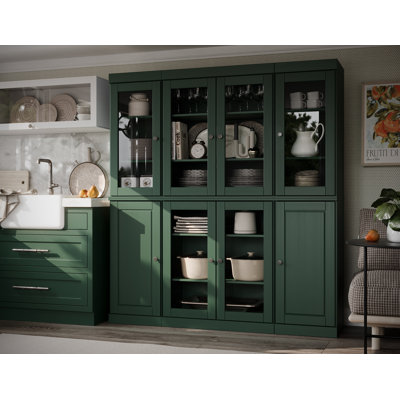 Jango 100% Solid Wood 65" Pantry Cabinet with Clear Glass, Solid Doors and Adjustable Shelves