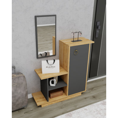 Albero Hallway Console Table with Cabinet, Shelves and Wall Mirror