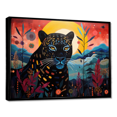 Panthère noire dans un paysage de jungle coloré II - art mural panthère