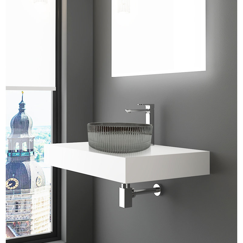 Lavabos vasques en cristal 14 po avec base blanche Cowrie, Noir