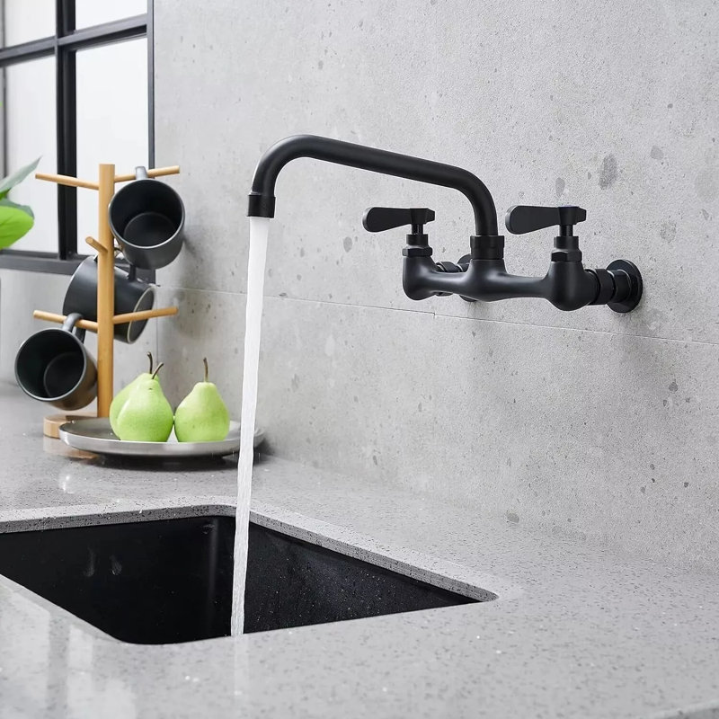 Double-Handle 2-Hole Wall-Mount Bridge Kitchen Faucet