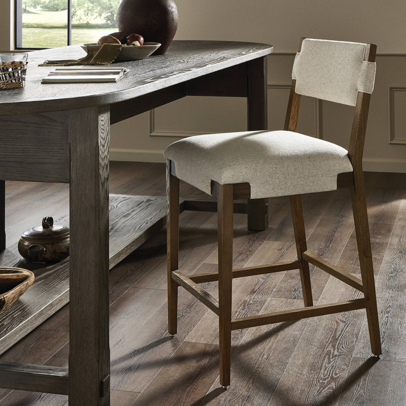 Tabouret Bilbrey, Brun, Mélange de lin crème, Tabouret de bar (siège d'une hauteur de 31,26 po)