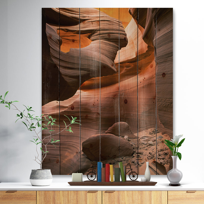 Canyon inférieur de l'Antilope à lumière réfléchie - Photographie sans cadre sur bois, H 32 po x l 16 po x P 1 po