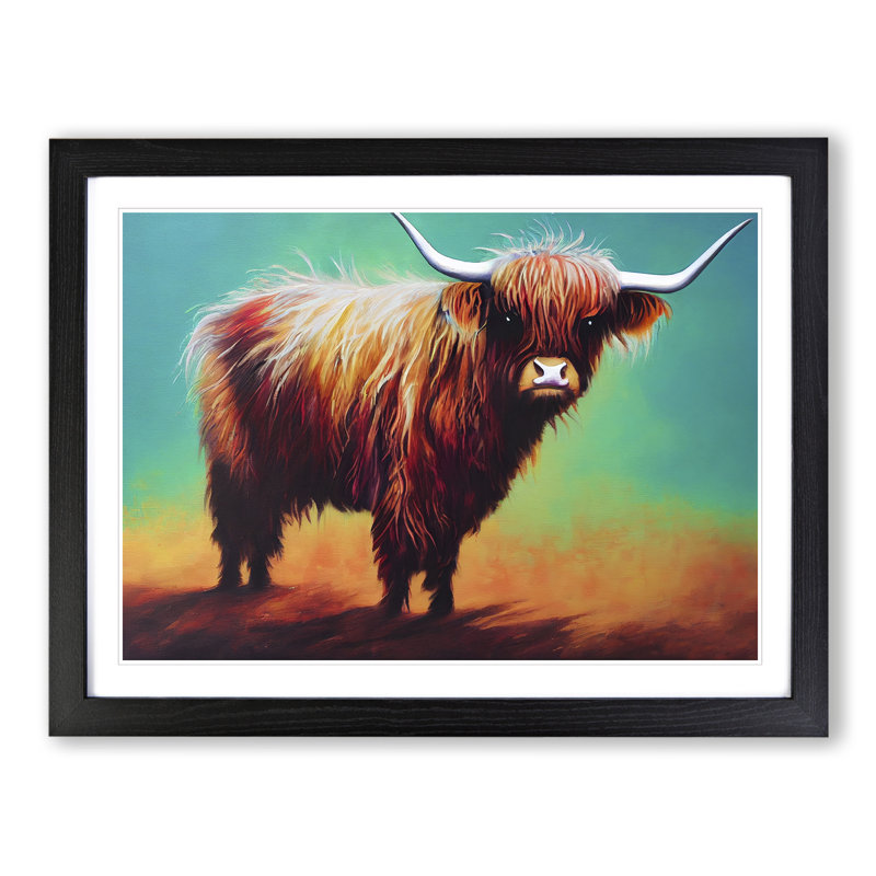 Colourful Highland Cow Vol.1 - Single Picture Frame Print, Black Framed, 46cm H x 64cm W x 2cm D
