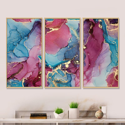 Bleu et mauve, luxe, abstrait, art fluide, ensemble d'art moderne sur toile encadrée moderne