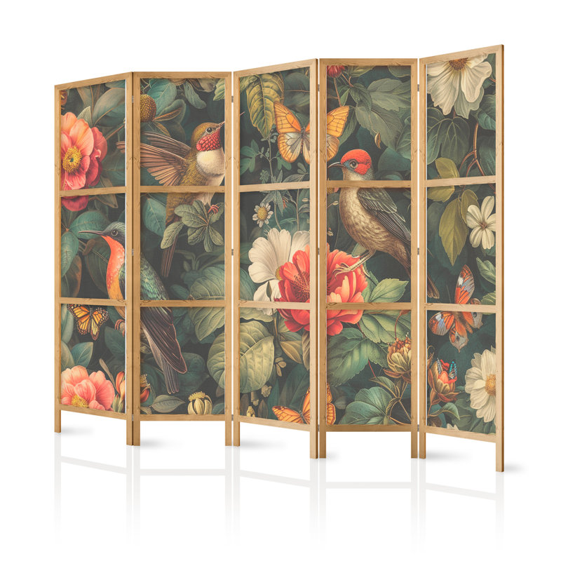 171cm H Solid Wood Folding Room Divider, 171cm H x 225cm W x 1.2cm D, 5