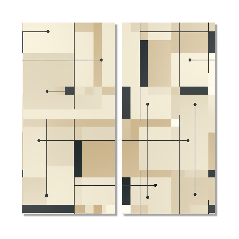 Beige et gris harmonie de grille minimaliste - impressions modernes sur toile bleues, 2 pièces, 40" H x 40" W, Does Not Apply