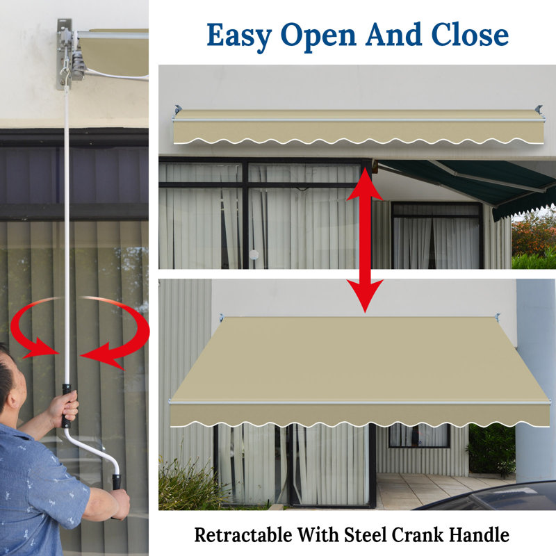 8' x 6.6' Manual Retractable Home Patio Awning UV Protection Canopy Sunshade, Beige, 5.5" H x 98" W x 78.7" D
