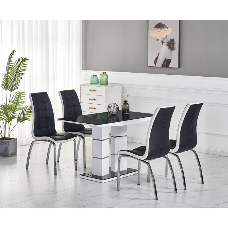 4 - Person Dining Set, Black, Black/White