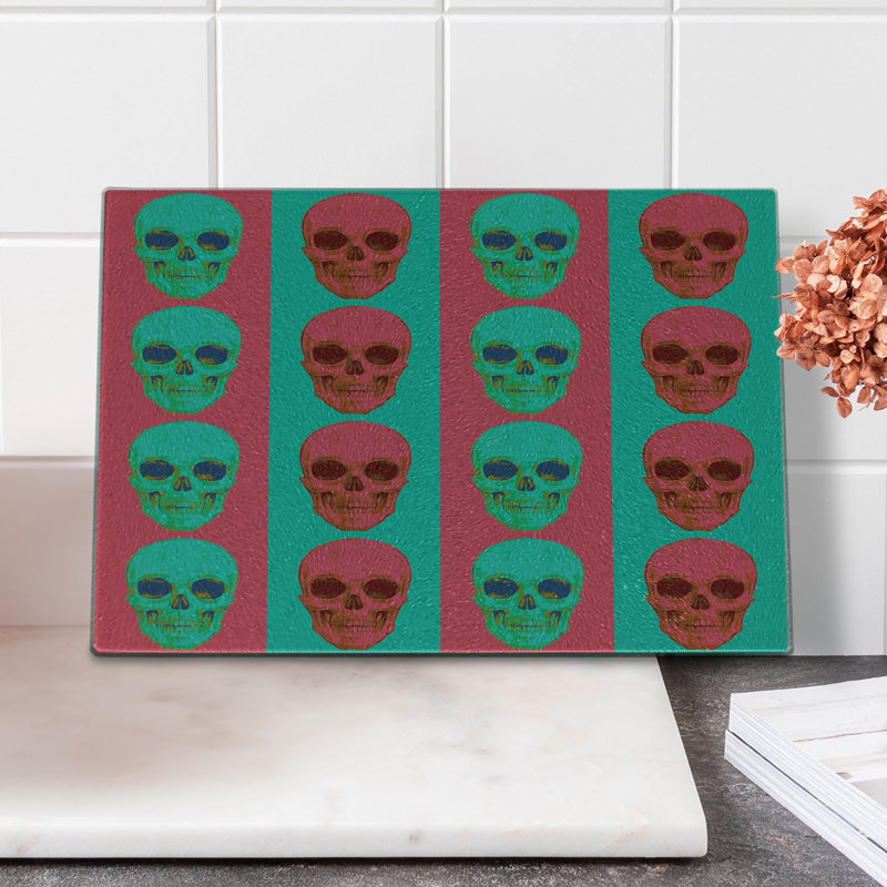 Planche à découper Ambesonne moderne en verre trempé crâne gothique vert jade magenta