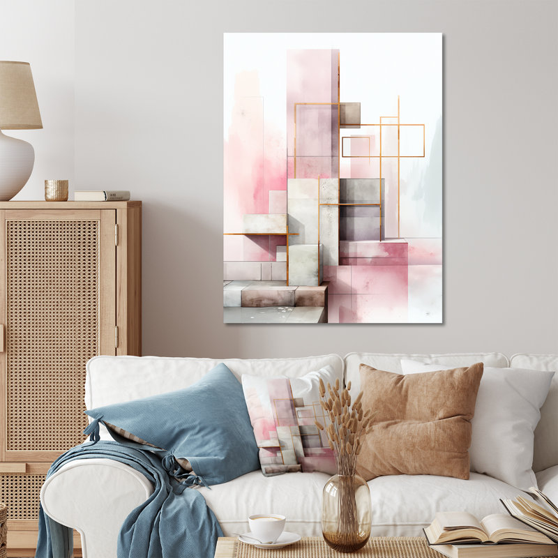 Dimensions des royaumes roses et gris - art mural abstrait en métal, H 32 po x l 24 po x P 1 po