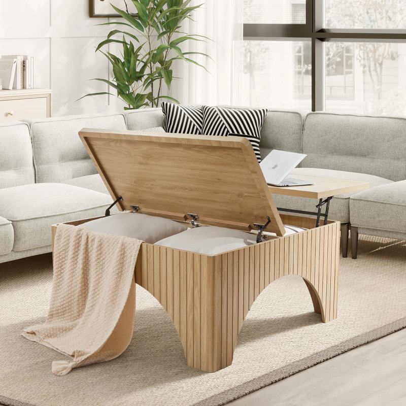 Table basse à plateau relevable avec rangement, Naturel