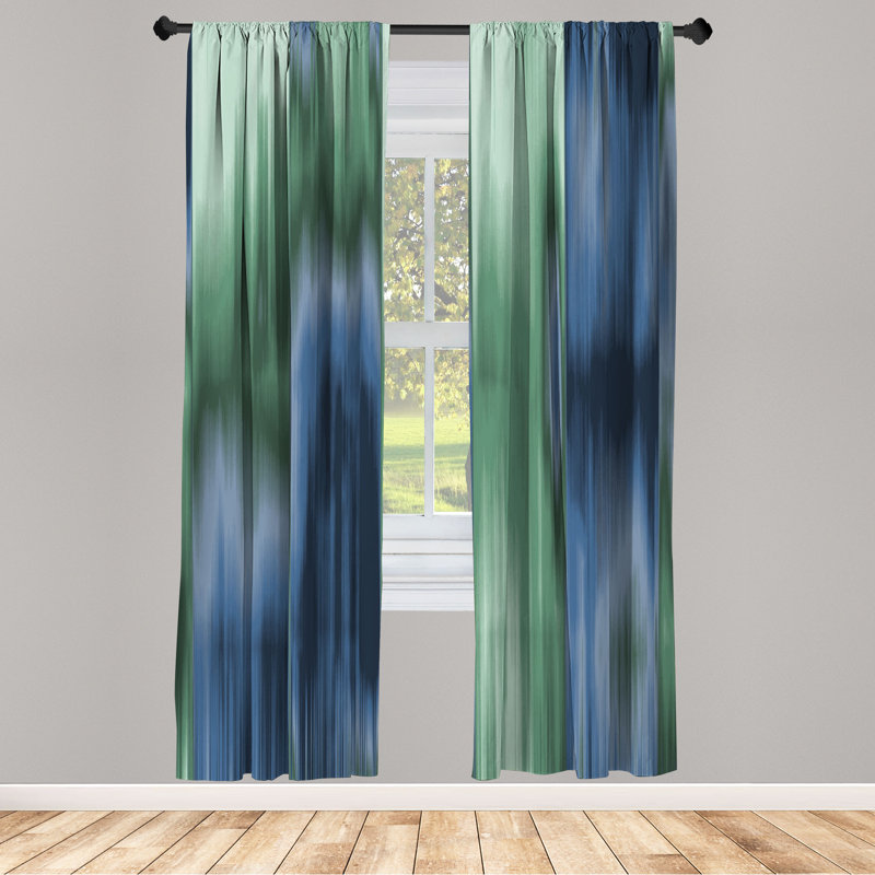Microfiber Floral Semi-Sheer Rod Pocket Curtain Panels, 28" W x 84" L, Blue/Green