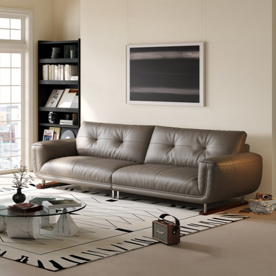 Gray Genuine Leather Modular Sofa cushion couch