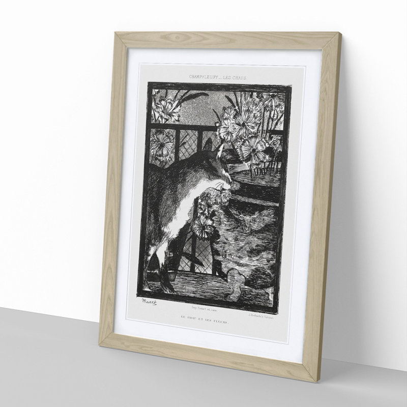 The Cat by Edouard Manet - Picture Frame Painting, Oak Framed, 65cm H x 48cm W x 2cm D