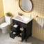 Meuble-lavabo autoportant noir 24 po - Lavabo en céramique avec tiroir rabattable, tablette réglable et rangement fermé-1840400423