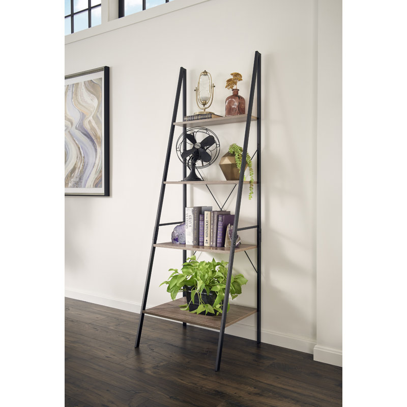 4 Tier Living Room Shelf Unit Ladder Bookcase and Office Display Storage, Grey