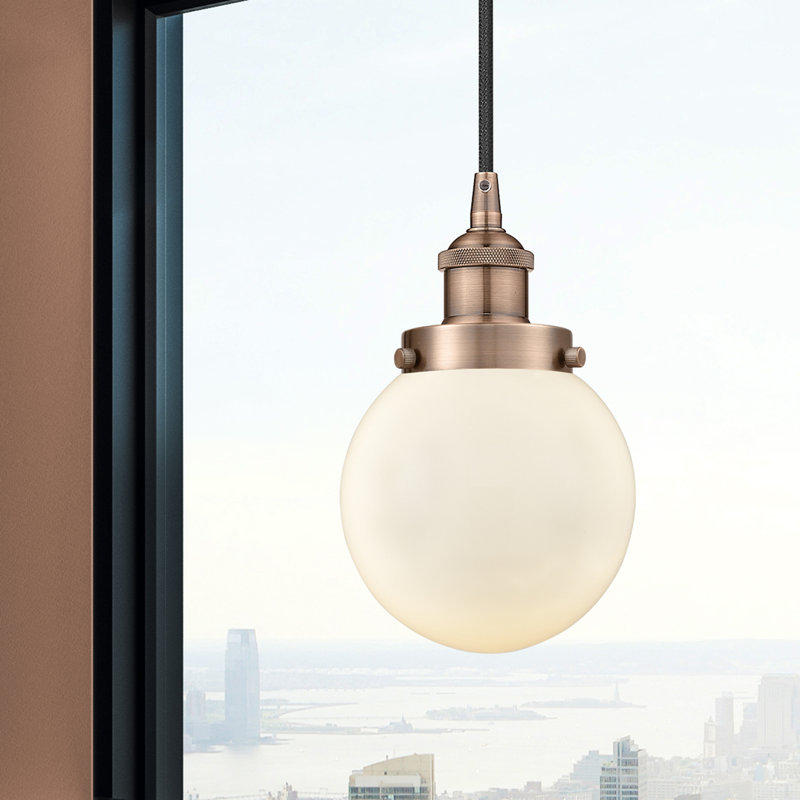 Luminaire suspendu simple à 1 lumière Frederick, Blanc, H 9,5 po x l 6 po x P 6 po, Cuivre