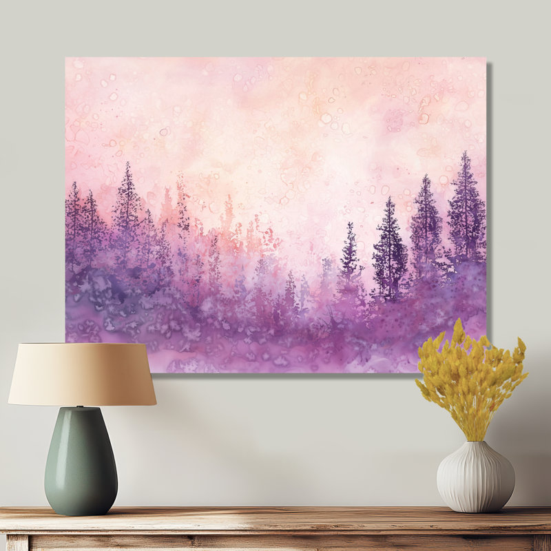 Sentier de la forêt de lavande I - décor mural en métal, impression de forêt, H 12 po x l 20 po x P 0,84 po