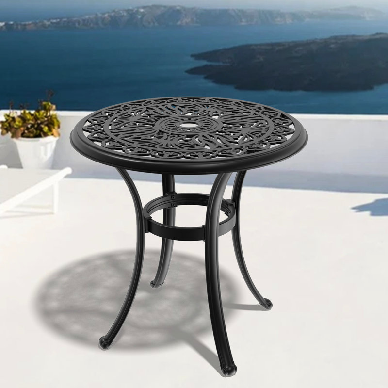 27.07" Cast Aluminum Outdoor Dining Table With Black Frame - Umbrella Hole, 160Lbs Capacity, 4, Rust- 27.07-Inch Garden Frame, Load 4 Seating, Resistance