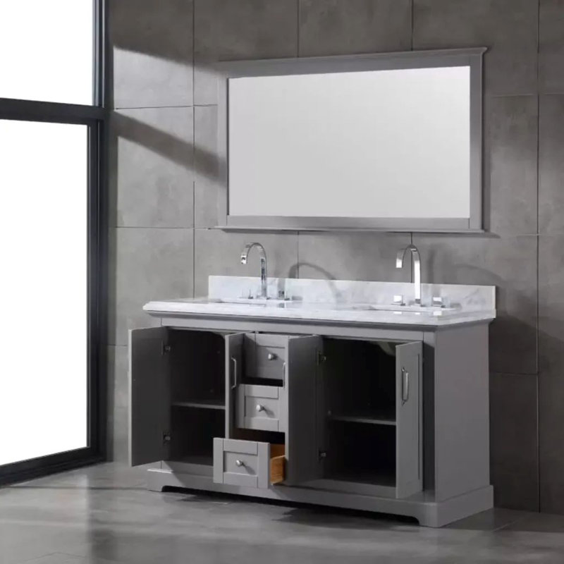 Ensemble de meuble-lavabo simple en bois massif 60 po avec rangement Maredo, miroir non inclus, gris