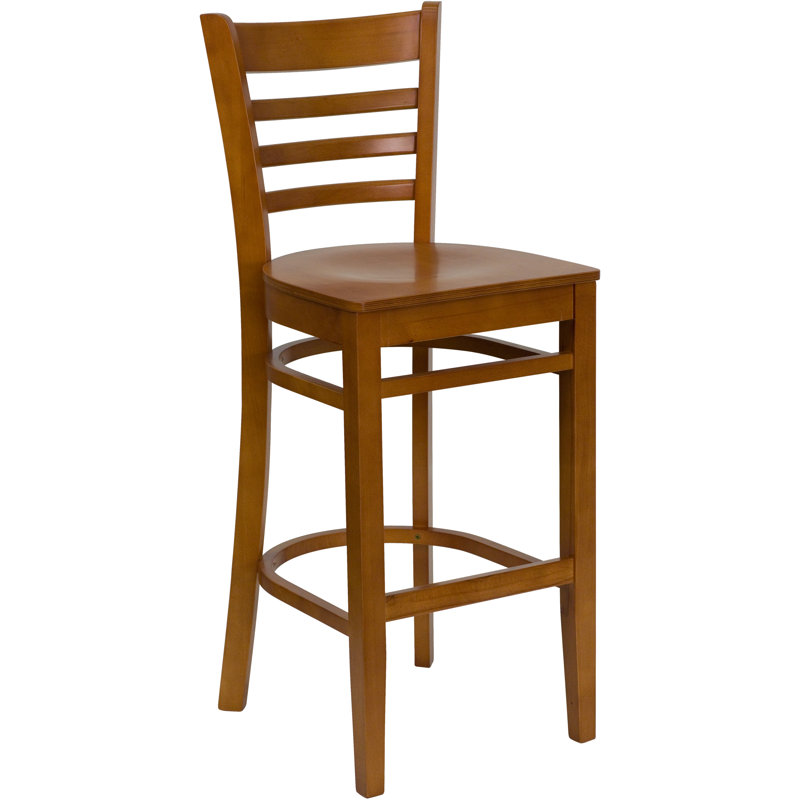 Ladder Back Wooden Restaurant Barstool, Cherry