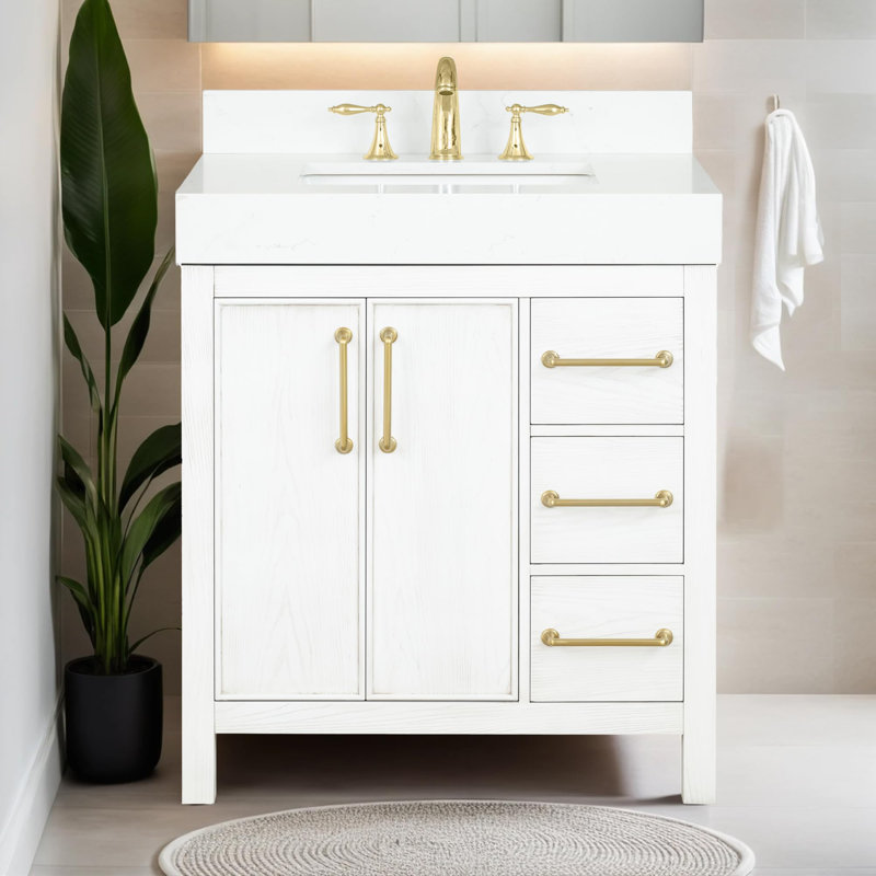 Lavanti Valvet 30 Inch Bathroom Vanity with Sink – 100% Premium Solid Wood, Stylish Firwood White Vanity Bathroom with Storage Cabinet – Modern Bathroom Vanities with Single Vanity Sink & 4" Quartz Countertop