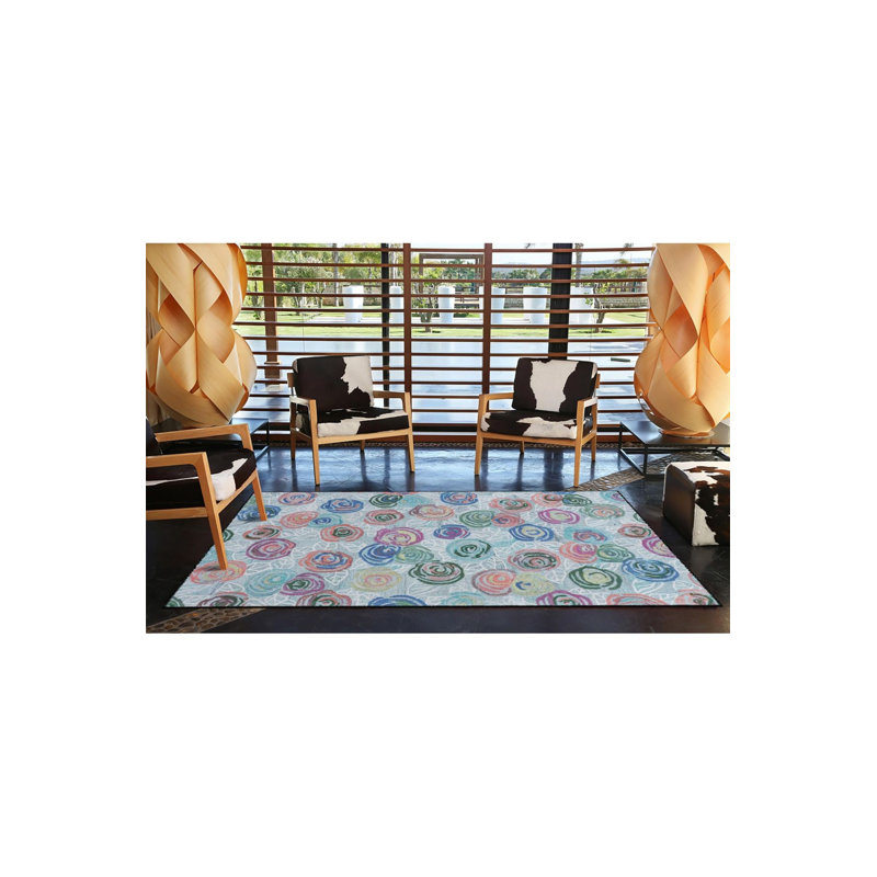 Tapis bleu lavable à motif floral, Sous-tapis carré 3 pi 3 po inclus