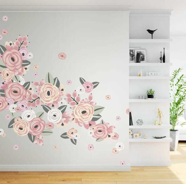 Décalcomanie murale fleurs graphiques, Rose délavé