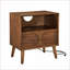 Table de chevet moderne Mid Century avec station de charge, 1 tiroir + tablette ouverte, noyer