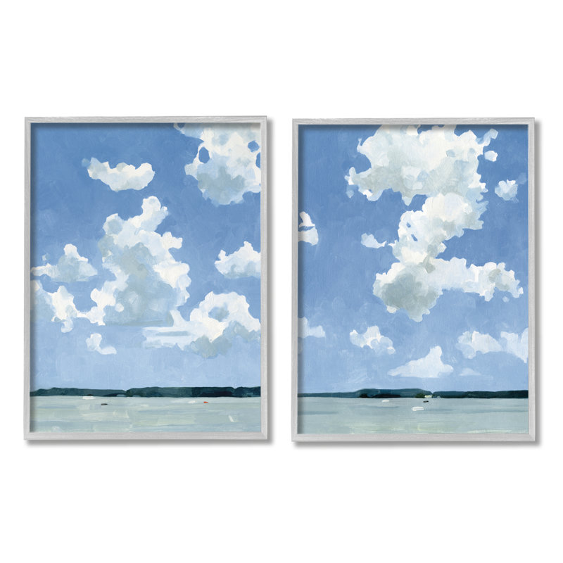 «Bright Cloudy Sky Lake Water Landscape Summer Day», ensemble de 2 impressions, Estampe numérique Farmhouse