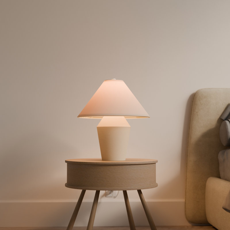 18" Tan Ceramic Table Lamp with Linen Shade