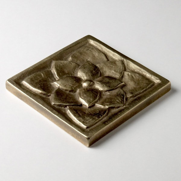 3" x 3" Metal Lotus Decorative Tile Insert, Traditional Bronze