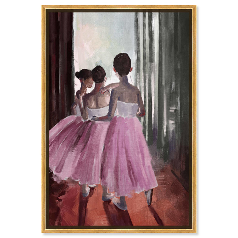 Art rétro, petites filles ballerines par Art Remedy, Cadre doré, H 31 po x l 21 po