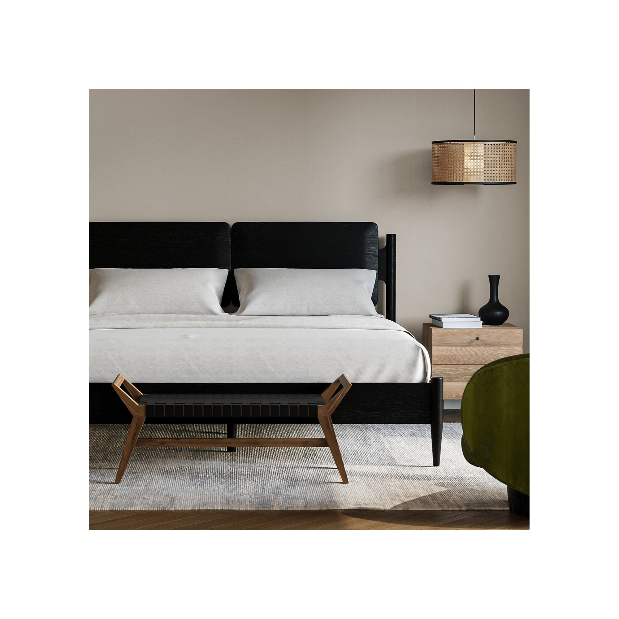 Lukowski Solid Wood Bed, King, Black