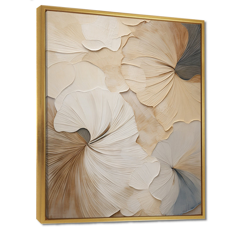 Beige Minimalism Elegance In Bloom On Canvas Print, 20" H x 12" W, Floater Framed Print, Gold