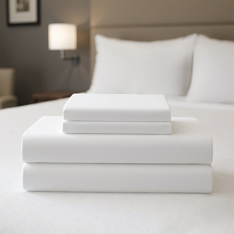 Ensemble de draps en coton Percale, Ensemble de draps pour grand lit avec 2 taies d'or