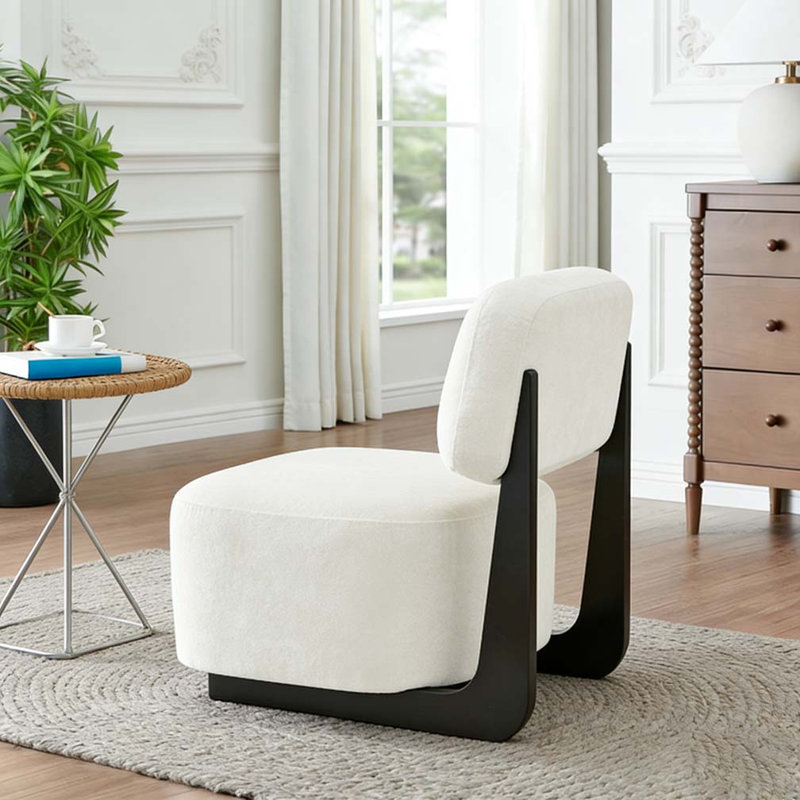 Modern Accent Chair with Solid Wood Frame, White