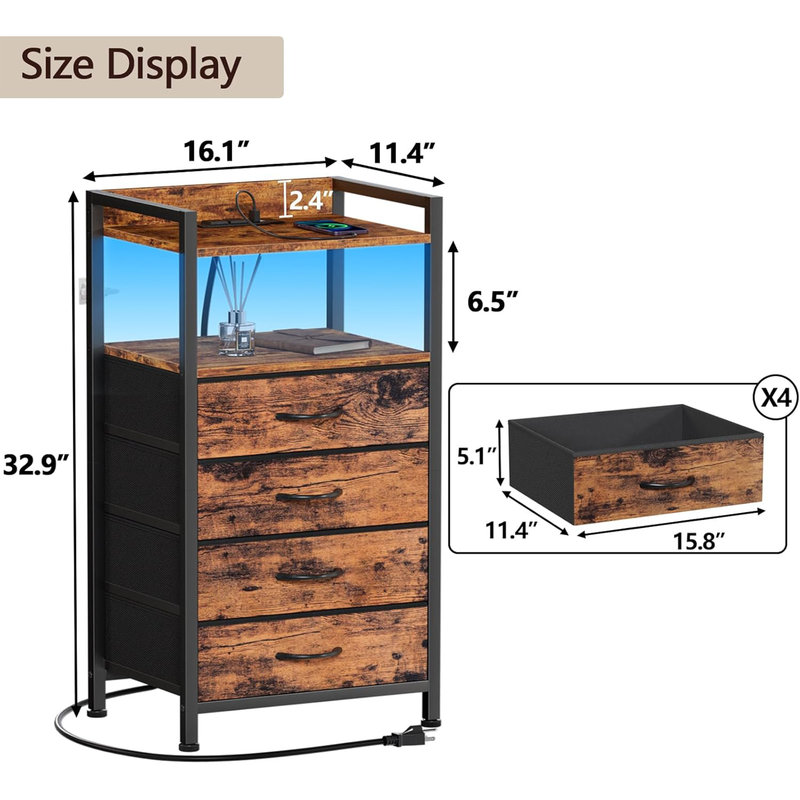 Onni 16.1'' W Metal Nightstand, Brown