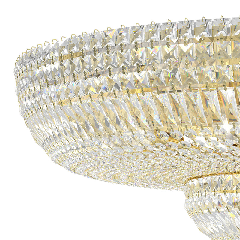 Petit Crystal Deluxe 27 Light 36in x 17in Flush Mount in Polished Gold with Clear Optic Crystals, Clear Optic, Polished Gold