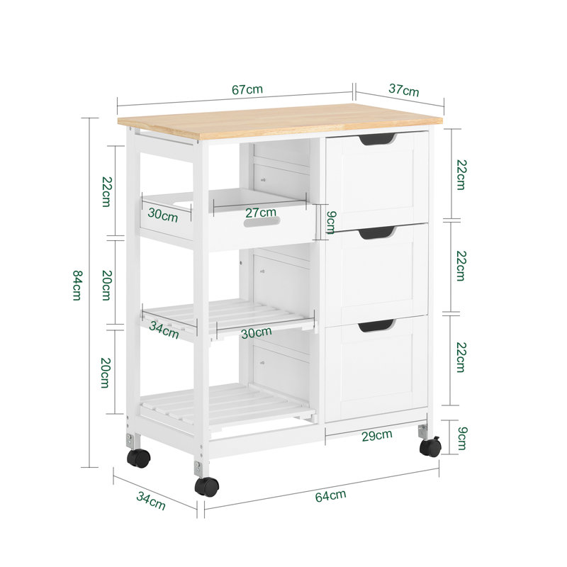 Ryland Kitchen Trolley, Beige, White