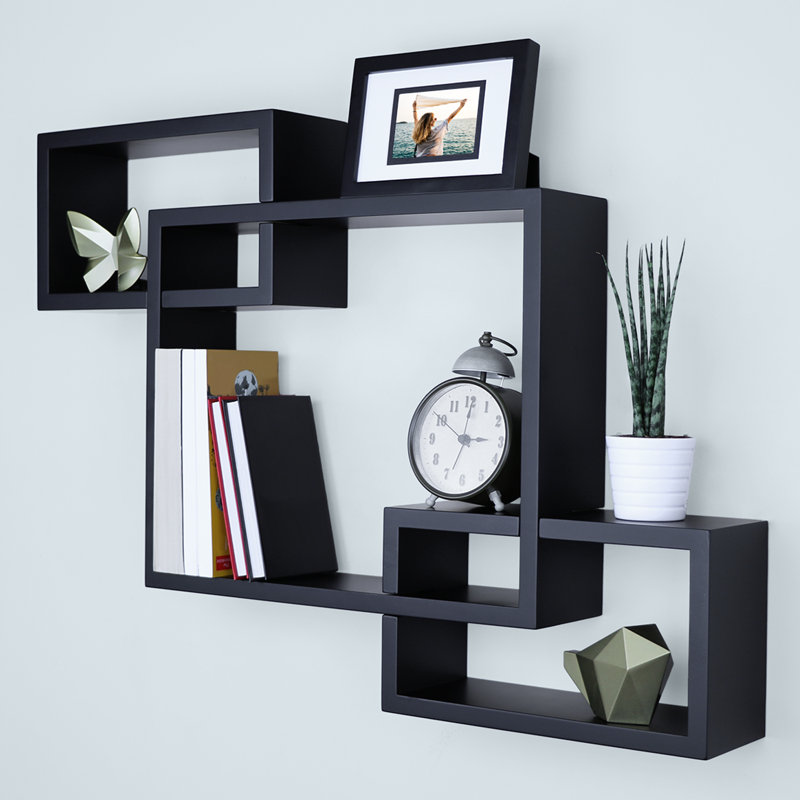 Nest Square Interlocking Box Accent Wall Shelf, Black