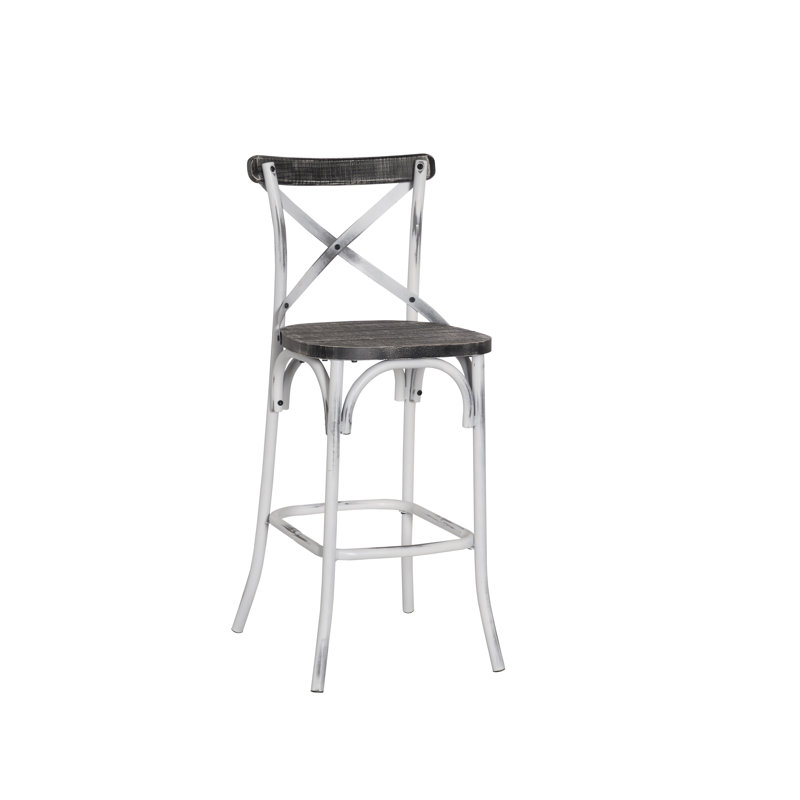 Metal 94541 Bar Stool with Wood Seat in, Black, Vintage White