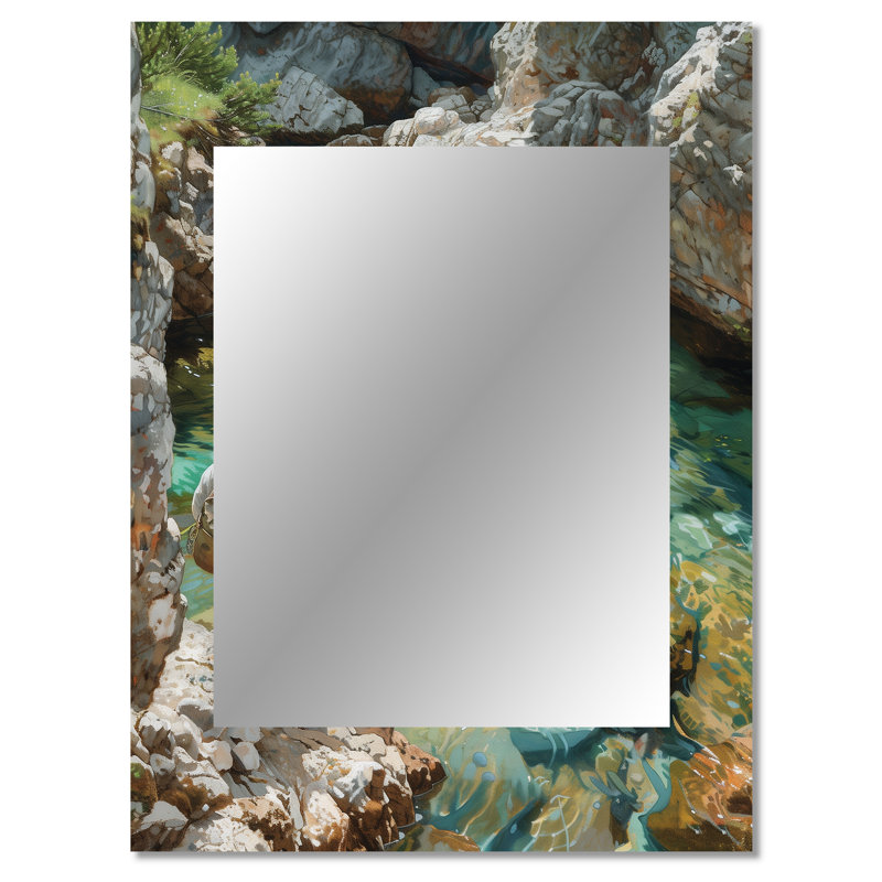 River Trout pêche dans les montagnes III - miroir de pêche, miroir mural moderne unique, impression sur métal, 40 po x 30 po