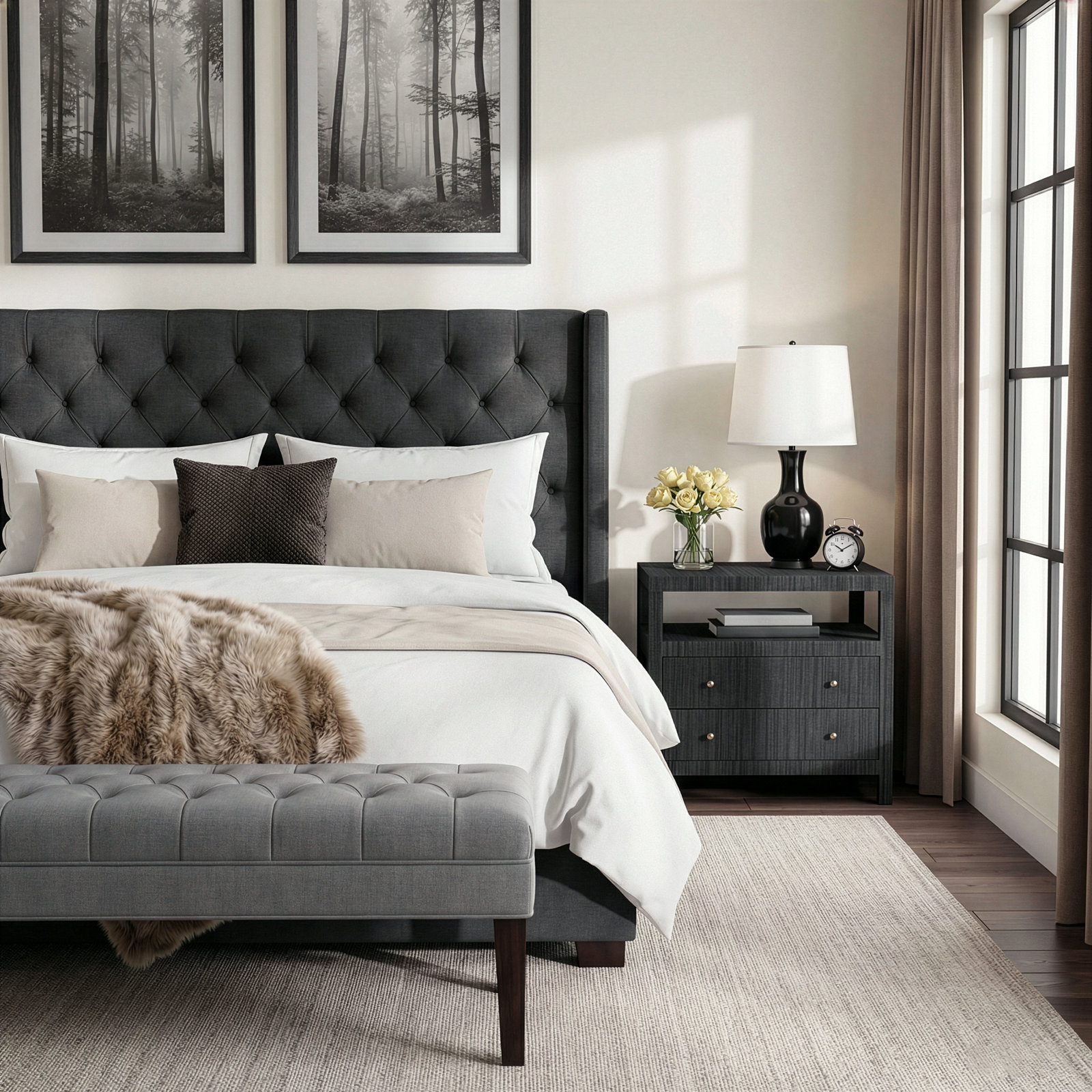 Celine Raffia Nightstand, Charcoal Gray