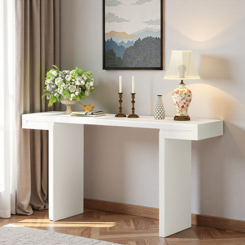 Console avec lignes géométriques et pieds réglables, White
