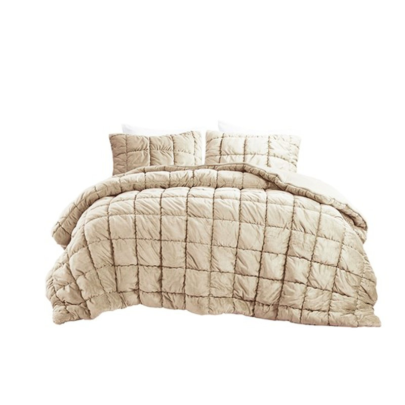 Édredon 3 pièces pour lit double / grand lit, mélange de velours et de microfibre, rembourrage en duvet synthétique, surpiqûres 3D, boîte, lavable à la machine, rend votre lit plus confortable Taille, avec intérieur, matelassage, style
