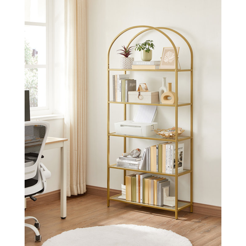 Barbera 183.5cm H x 83cm W Steel Etagere Bookcase, Gold