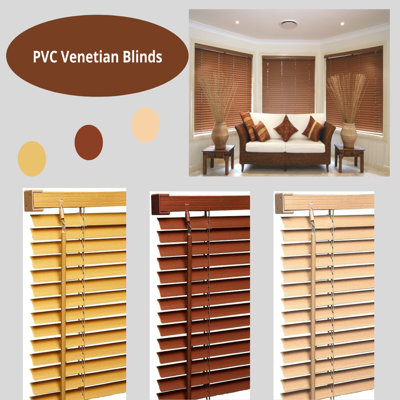 PVC Venetian Window Blind, Moisture-Resistant Wood Effect Finish with Easy Fit Design