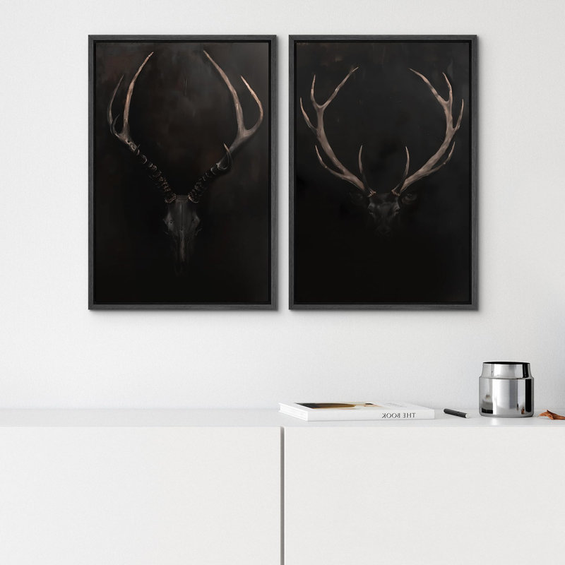 "Formes abstraites géométriques à collage géométrique Mid-Century", 2 pièces sur toile, Cadre noir, H 36 po x l 24 po